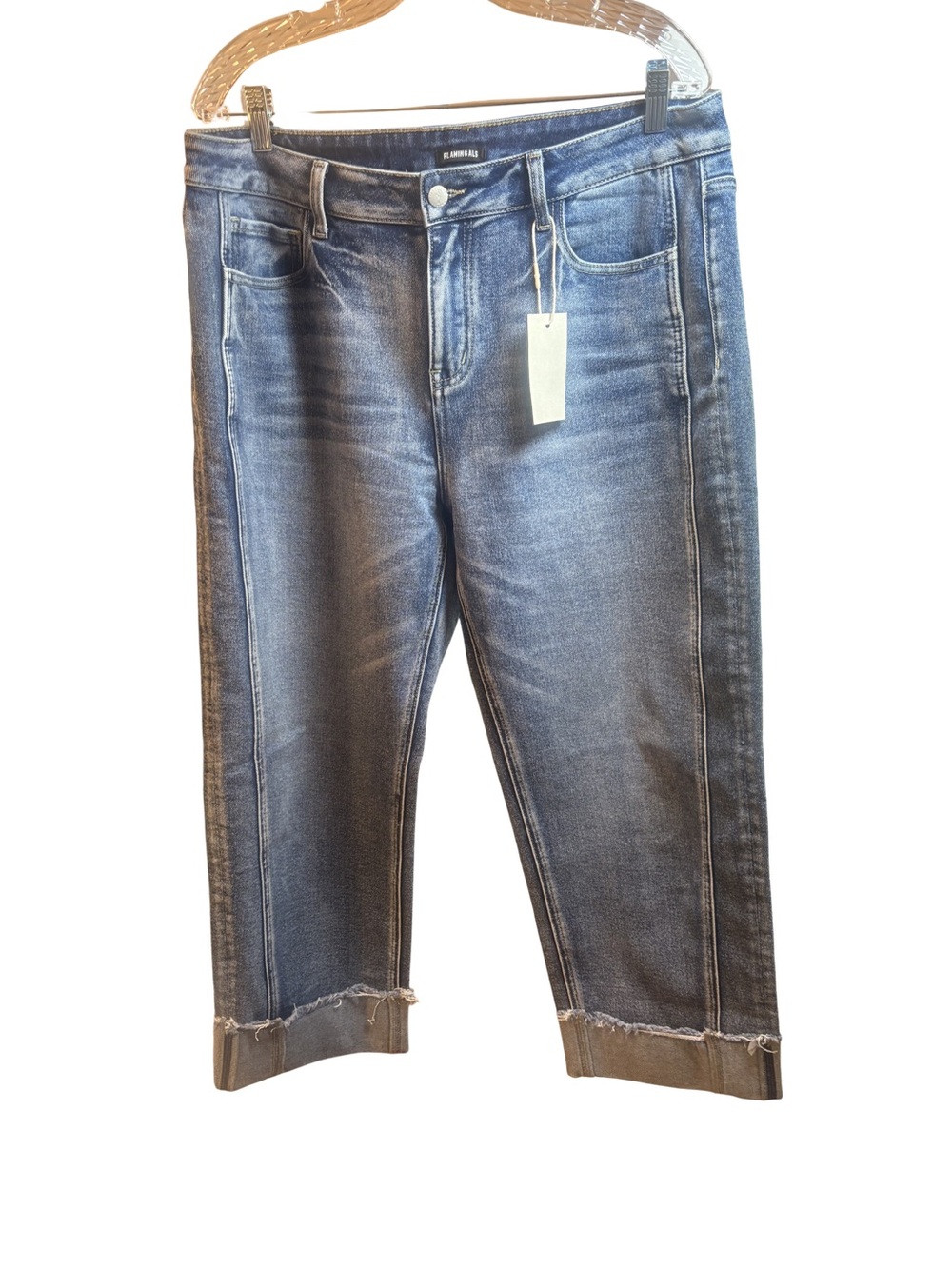 Flamingals Boho Ankle Jeans with Frayed Cuffed Hem Size 2XL NWT